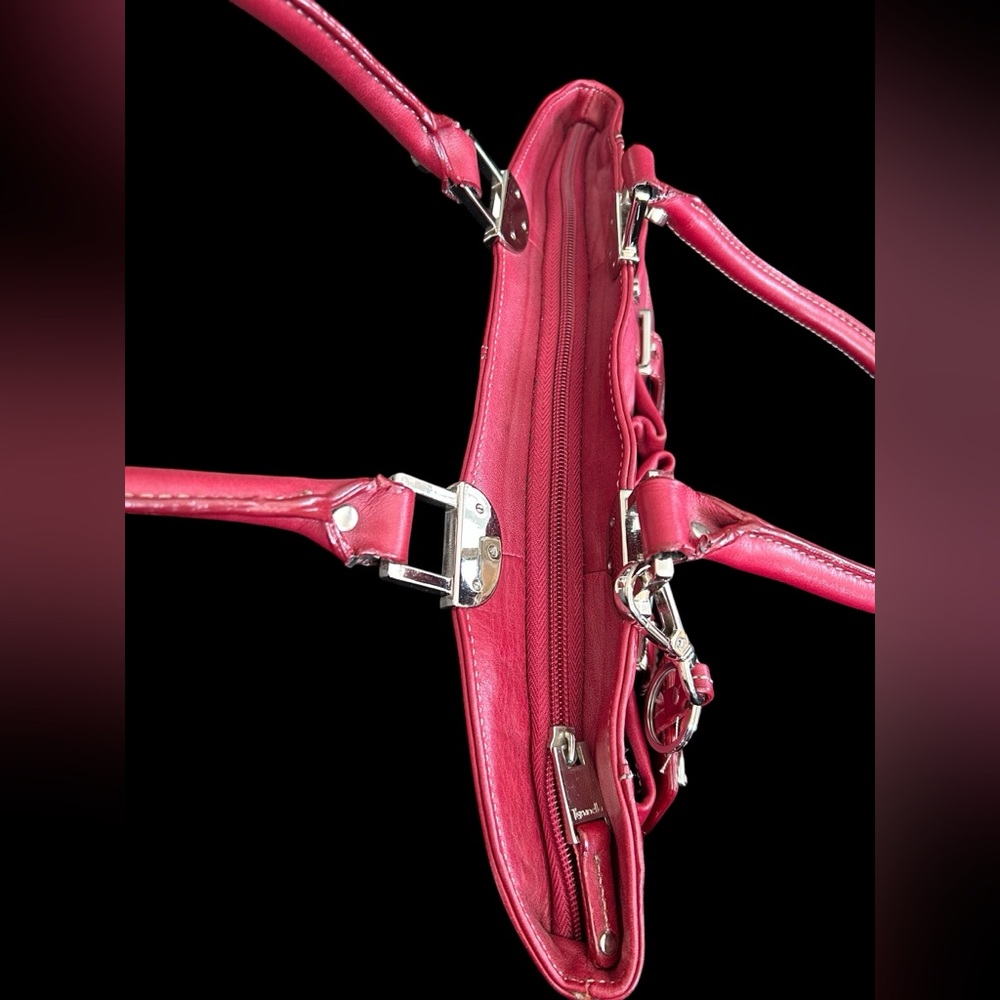 Tignanello Leather Y2K Red Shoulder Bag w Silver Accent Buckle Pockets Stunning - Picture 5 of 14
